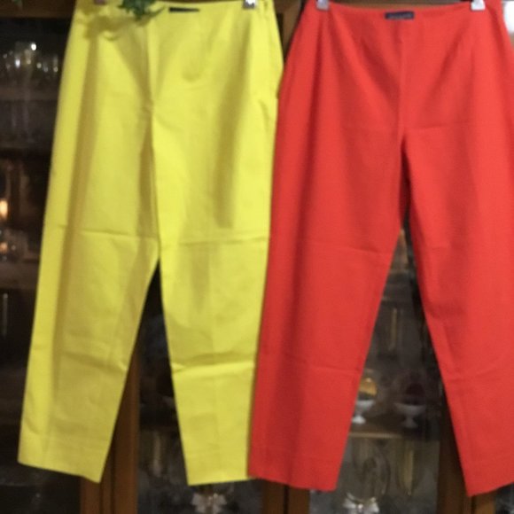Piazza Sempione Audrey Pants Cropped Italy RARE YELLOW & CORAL Size US 8  IT 44 - Picture 14 of 14